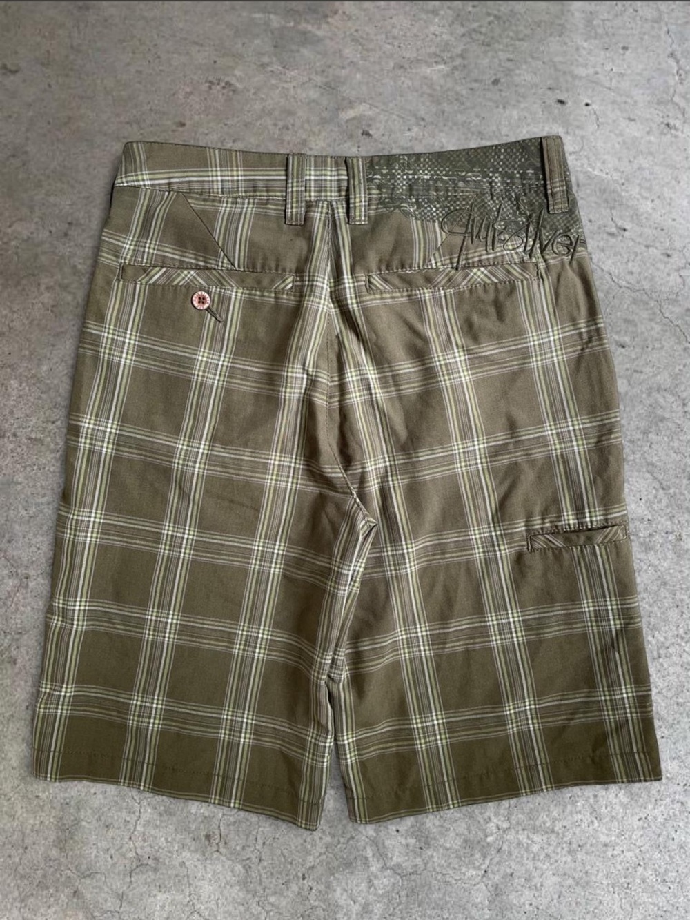 Quiksilver Baggy Olive Plaid Cargo Shorts